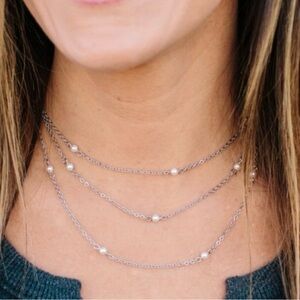 Origami Owl 48” Silver/Pearl Station Necklace, Rare, Hard to Find! NIB